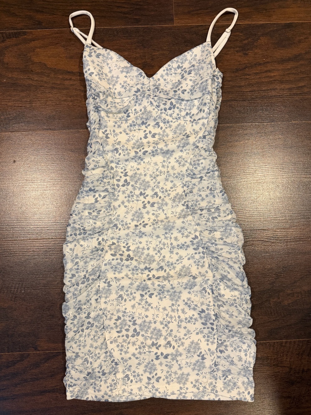 Windsor White and Light Blue Floral Mesh Lined Dress